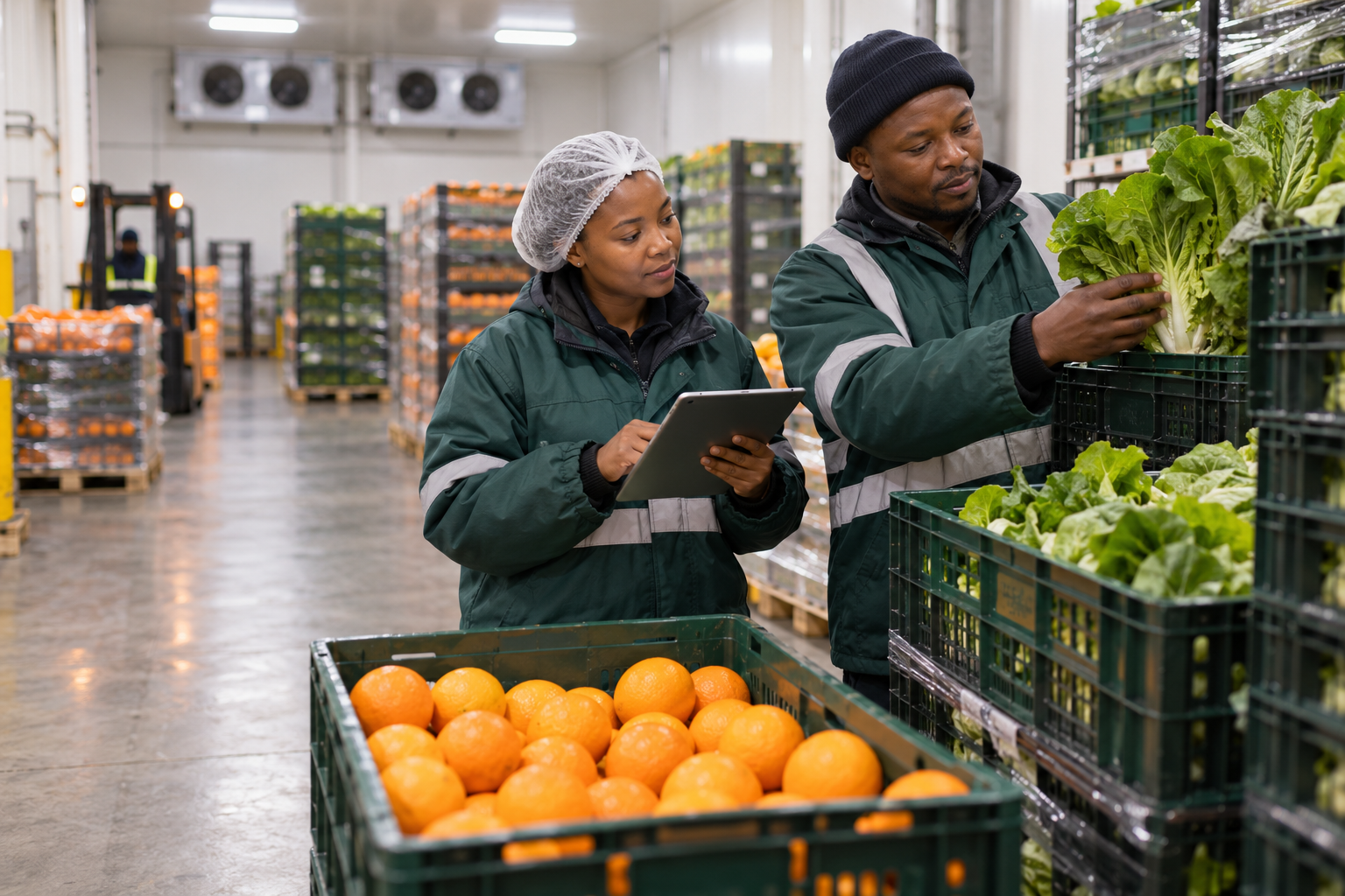 Illustrative fresh-produce quality team at work